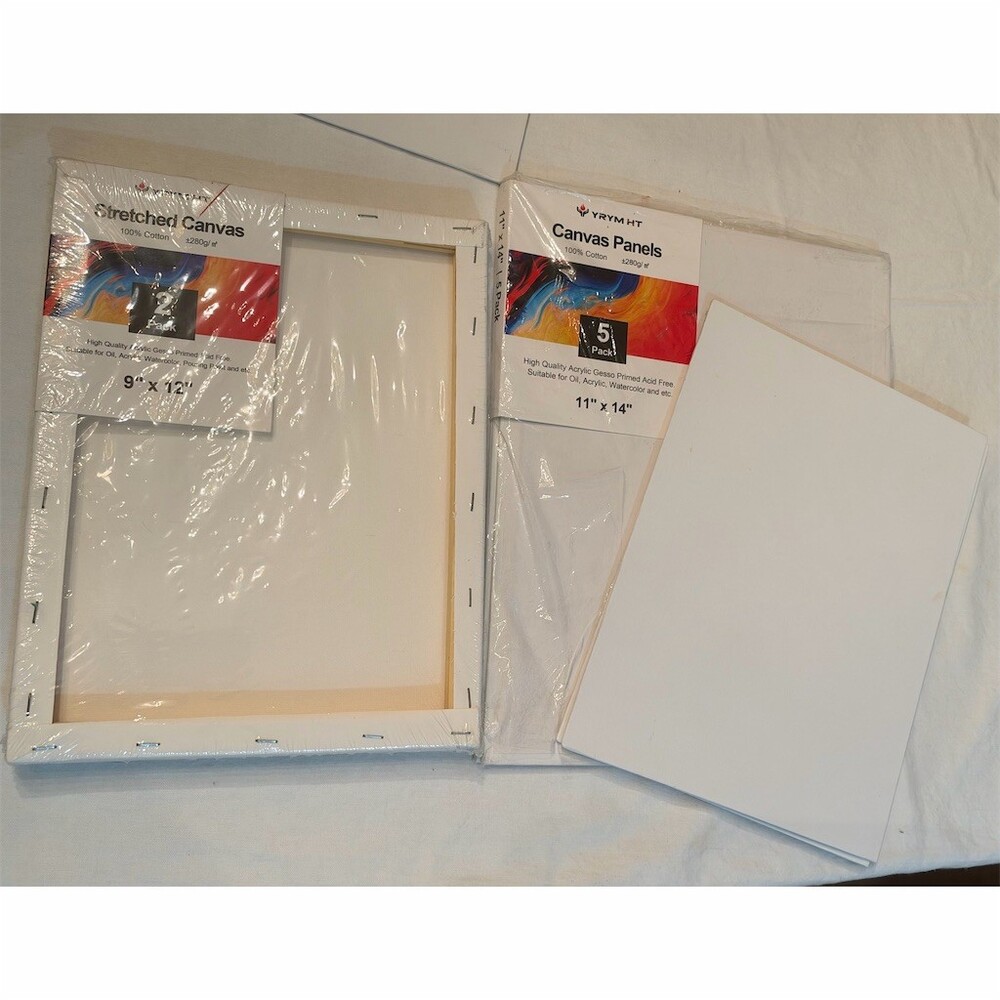 Mixed Canvas Lot 9x12 Stretched Canvases (4) + 11x14 Panels (3)